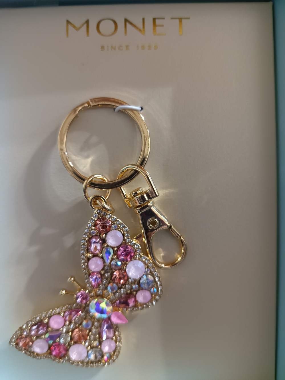 Monet Gold-Tone Pink & Iridescent Crystal Butterfly Key Holder